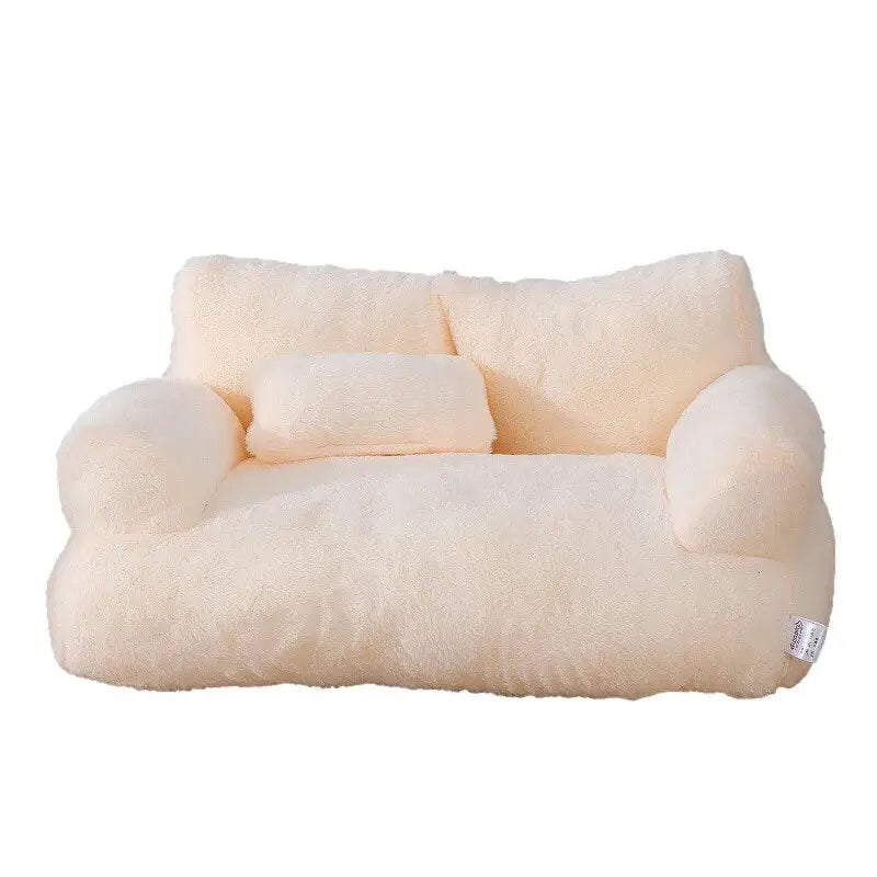 Lit blanc pour chien avec oreiller en peluche, parfait canapé luxueux pour les chats en quête de repos