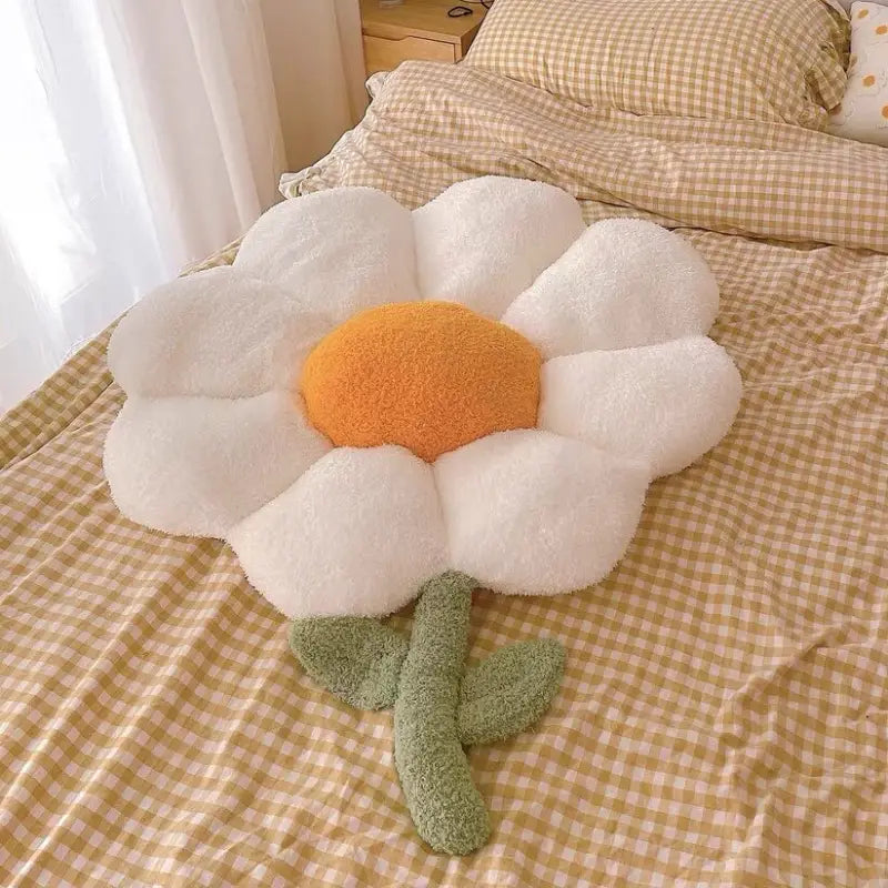 Lit élégant avec doux oreiller et un coussin fleur - Coussin fleur doux et esthétique