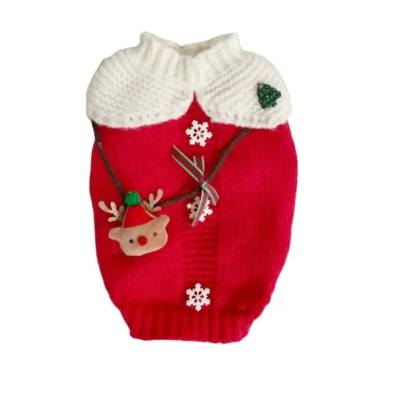 Pull de Noël rouge pour chiens avec motifs de rennes et de flocons de neige dans une matière chaude