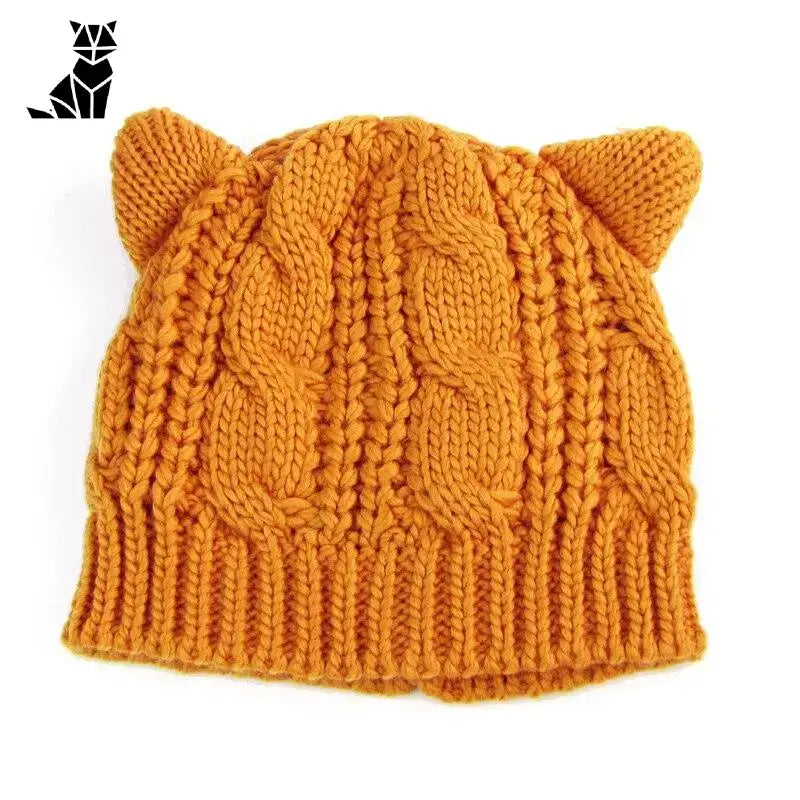 Bonnet Chat Kawaii Avec Petites Oreilles En Coton Tricoté à La Main - Jaune