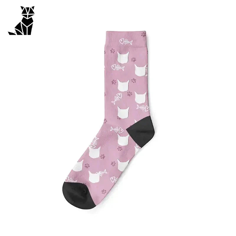 Chaussette rose avec motif de chat blanc : Chaussettes de chat personnalisées pour un style unique