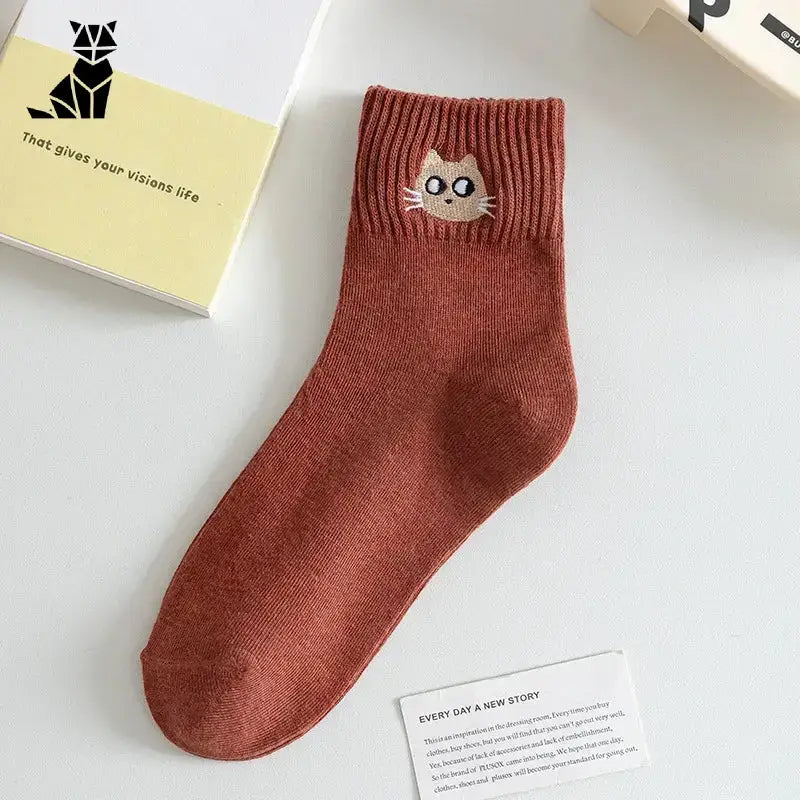 Chaussettes Chats Adorables Pour Un Confort Tout En Douceur - Rouge Ocre