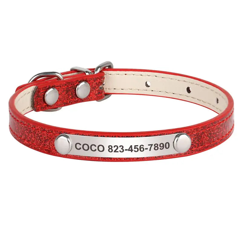 Collier pour chien à paillettes rouges en cuir brillant résistant à l’usure pour les chats