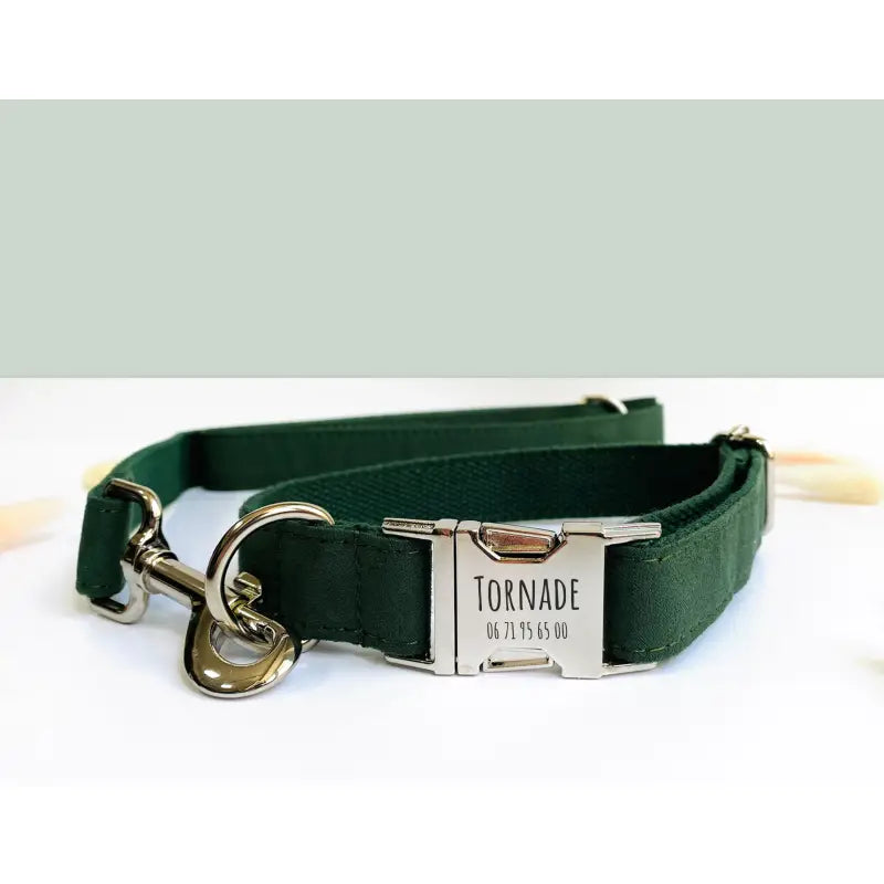 Collier Chien Personnalisé Coton Vert Sapin