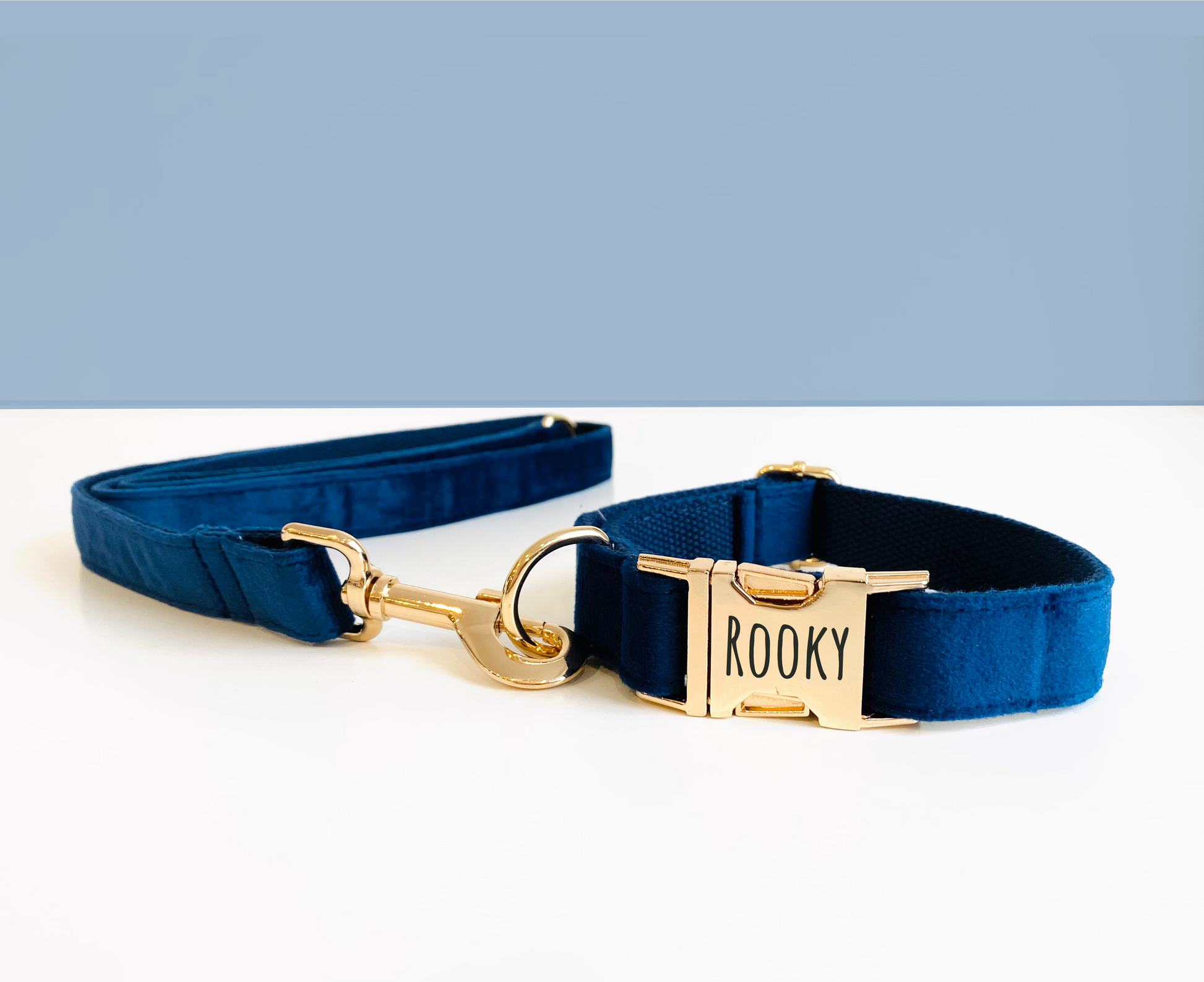 Collier Chien Personnalisé Velours Bleu Marine