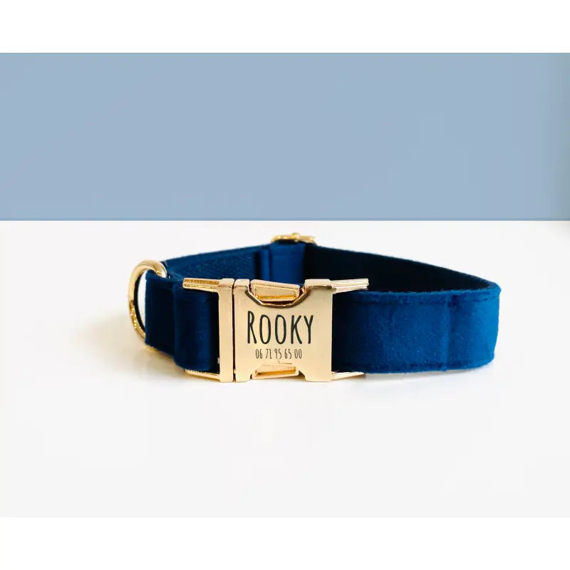 Collier Chien Personnalisé Velours Bleu Marine