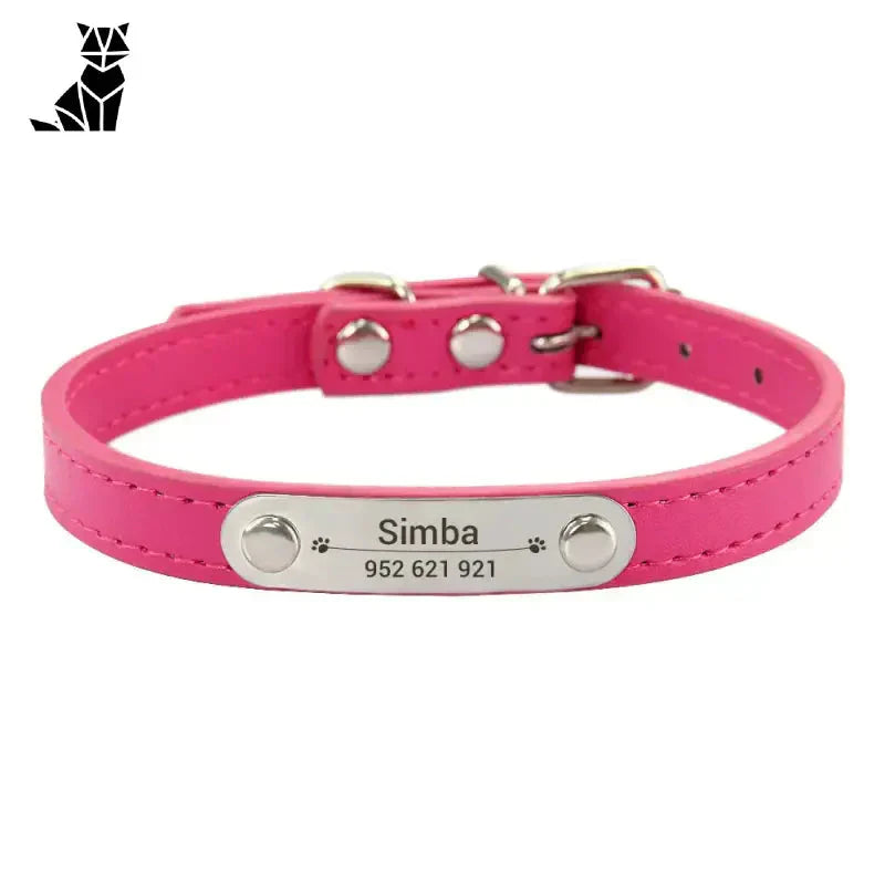 Collier pour chien en cuir rose avec nom gravé, collier souple personnalisable, texture cuir délicate