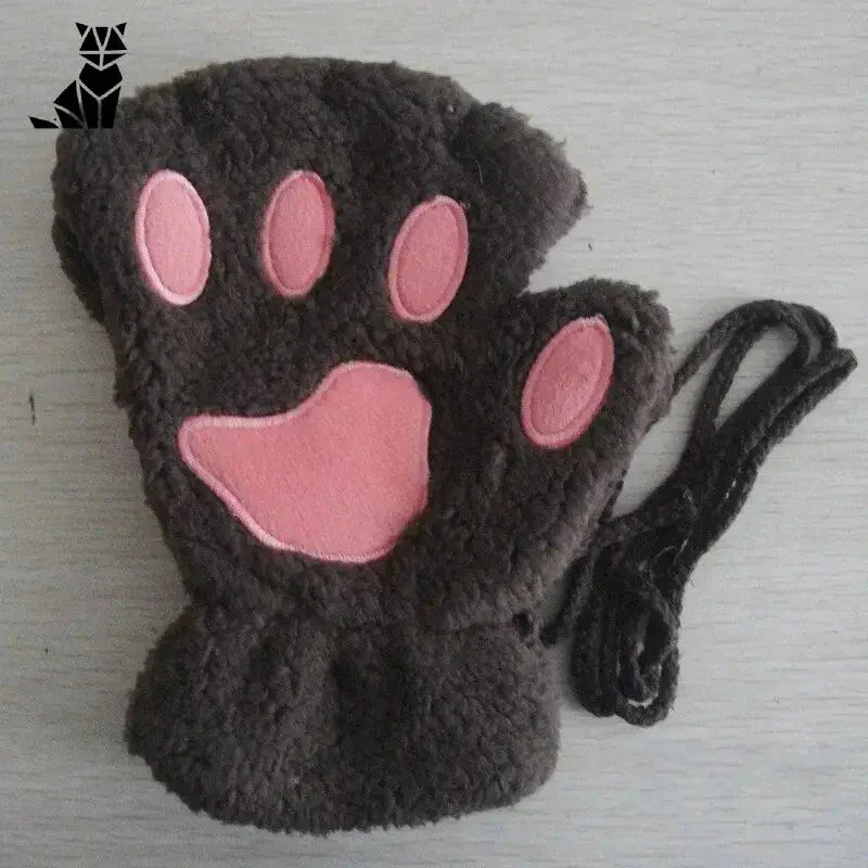 Soft Coral Fleece Gants - Black Cat Paw Mit avec Paws Rosés, Doux et Confortables