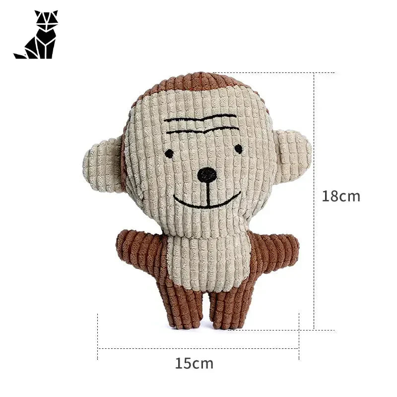 Jouet singe en peluche sur fond blanc, forme dâne, jouet amusant et grinçant pour les enfants