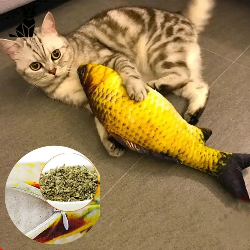 Chat jouant avec un poisson - Jouet peluche interactif et stimulant Jouet Poisson