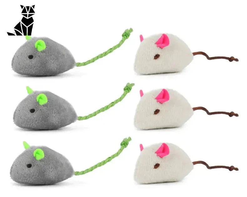 Souris en peluche à l’herbe à chat avec quatre souris pour la stimulation sensorielle