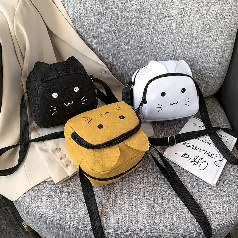 Sac à bandoulière élégant en forme de chat de bande dessinée - sac à dos stylisé avec une mignonne tête de chat