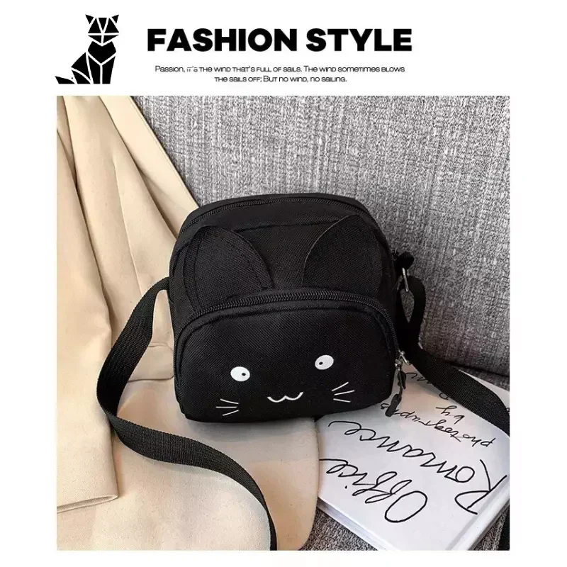 Sac élégant en forme de chat : Sac noir avec visage de chat blanc - Accessoire d’épaule parfait